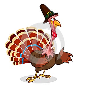 Thanksgiving turkey mascot waving. Vector character isolated on white background.