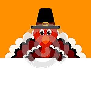 Thanksgiving Turkey Pilgrim Holding Horizontal Banner Orange