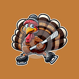 thanksgiving turkey playing ice hockey illustration