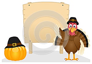 Thanksgiving Turkey and Wooden Banner