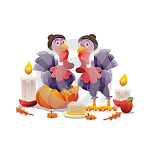 Thanksgiving Twin Turkey Character Design With Ornament