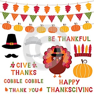 Thanksgiving turkey, photo booth props and decoration set, text in hand lettered font photo