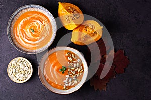 Thanksgiving vegetarian pureed soup, pumpkin cream soup