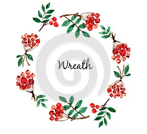 Thanksgiving watercolor illustration. Wreath, garland, circle of autumn flowers, herbs and leaves