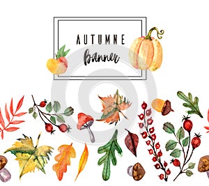 Thanksgiving watercolor illustration. Wreath, garland, circle of autumn flowers, herbs and leaves