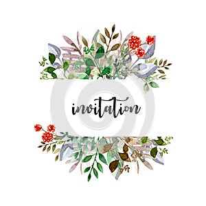 Thanksgiving watercolor illustration. Wreath, garland, circle of autumn flowers, herbs and leaves