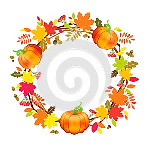 Thanksgiving wreath, pumpkin background