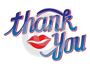 Thankyou and lips hand drawn lettering vector illustration