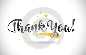 ThankYou! Word Vector Text with Golden Stars Trail and Handwritten Curved Font. photo