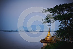 Thanlyin river and Stupa Hpa An Myanmar