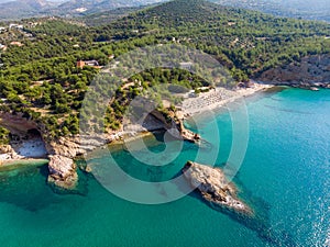 Thasos Island beach and bays aerial view photo