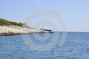 Thassos, August 21st: Rocks Cliff on the Aegean Sea near Thassos island in Greece