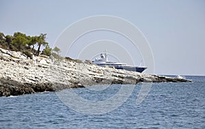 Thassos, August 21st: Rocks Cliff on the Aegean Sea near Thassos island in Greece