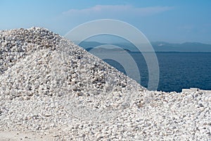 Thassos white marble (dolomite) quarry in Saliara Beach, the Aegean sea coastline, Greece