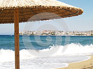 Thatched beach umbrella