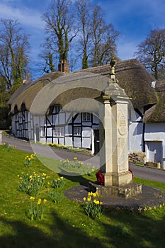 Thatched Cottage and War Memorial Wherwell,Hampshire ,England