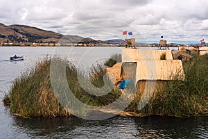 Thatched home on Floating Islands on Lake Titicaca, Peru