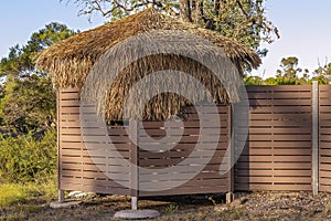 Thatched Timber Bird Hide At Sapphire Wetlands Reserve Australia