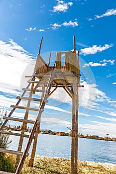 Thatched tower on Floating Islands on Lake Titicaca Puno, Peru