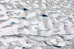 Thawing glacier surface aerial ice texture pattern