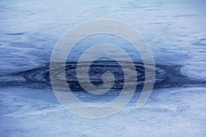 Thawing hole in ice