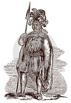 Thayendanegea or Joseph Brant, the Mohawk chief in full body view, holding a spear