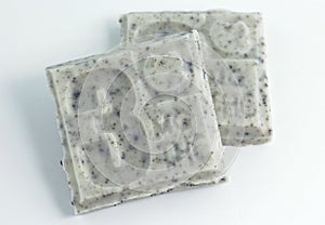 THC Candy Bar Pieces on white background