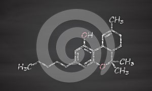 THC delta-9-tetrahydrocannabinol, dronabinol cannabis drug molecule.