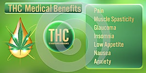 THC hemp Medical Benefits.Vector Illustration