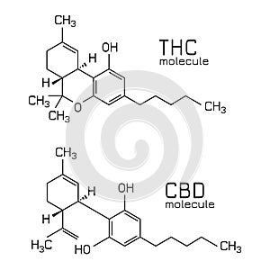 THC vs CBD molecule formulas