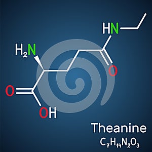 Theanine, theanin molecule. It is neuroprotective agent, plant metabolite, is found in green tea. Structural chemical formula on