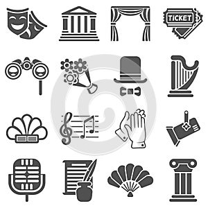 Theater acting vector black icons