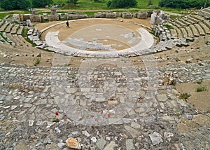 Theater in the ancient site of Filipoi. Classical outdoors stone Amphitheater
