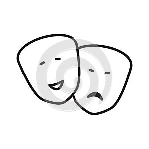 Theater blackoutline emotion masks icon vector. Comedy and drama simbols.