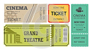 Theater and cinema tickets, admission or pass, play and movie