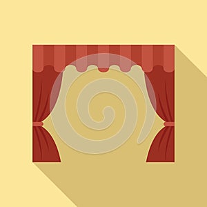 Theater curtain icon flat vector. Red opera stage