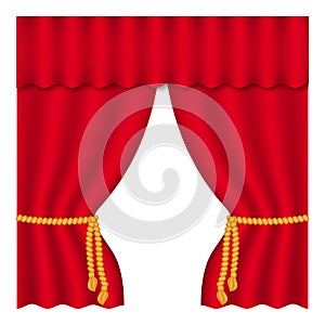 Theater curtain on white background. Theater stage. Decoration element. Classic cover design for decorative design. Red curtain.