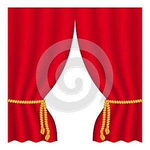 Theater curtain on white background. Theater stage. Decoration element. Classic cover design for decorative design. Red curtain.