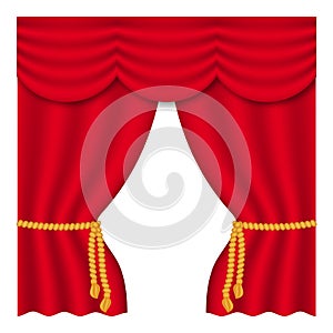 Theater curtain on white background. Theater stage. Decoration element. Classic cover design for decorative design. Red curtain.