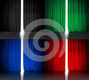 Theater curtains set red, blue, green and black