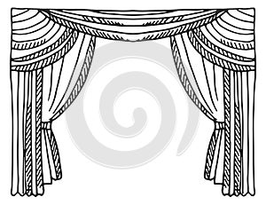 Theater curtains sketch. Hand drawn scene drapery