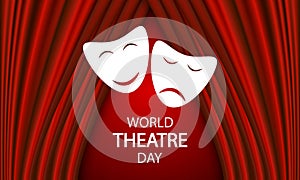 theater day world emotion mask red curtains