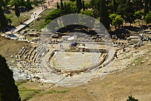 The Theater of Dionysus, under the Acropolis of Athens. History, Architecture, Travel, Archeology. Cruise ships.