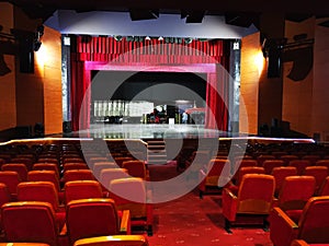 The theater hall empty and lighted
