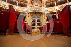 Theater, interior view, entrance and seats