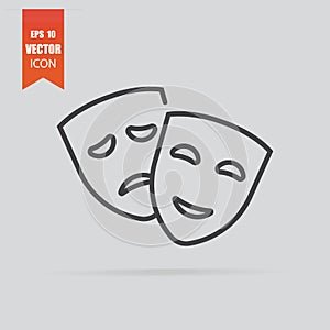 Theater mask icon in flat style isolated on grey background