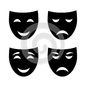 Theater mask set icons â€“ vector