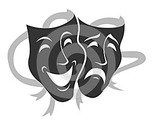 Theater mask symbols vector set, sad and happy concept
