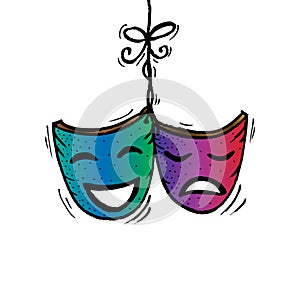 Theater masks, drama and comedy.