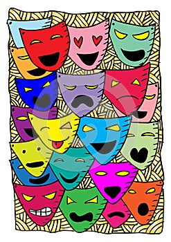 Theater masks, drama and comedy.